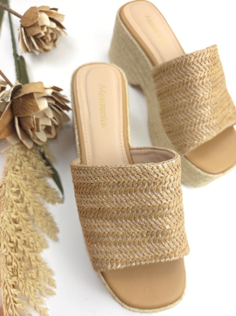 Woven Straw Platform Slide Sandals - Natural SZ 6½ M - Picture 3 of 9